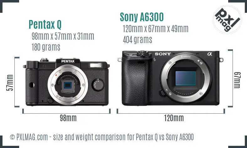 Pentax Q vs Sony A6300 size comparison