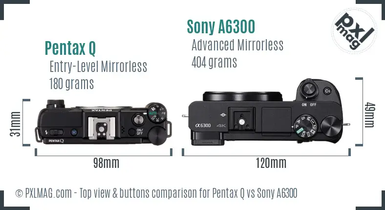 Pentax Q vs Sony A6300 top view buttons comparison