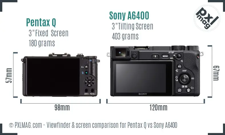 Pentax Q vs Sony A6400 Screen and Viewfinder comparison