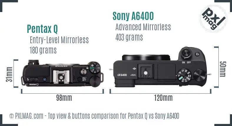 Pentax Q vs Sony A6400 top view buttons comparison