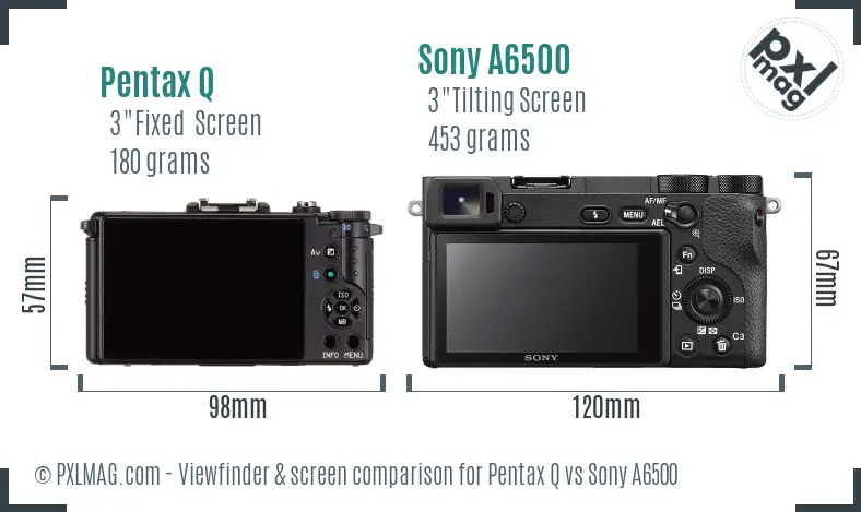 Pentax Q vs Sony A6500 Screen and Viewfinder comparison