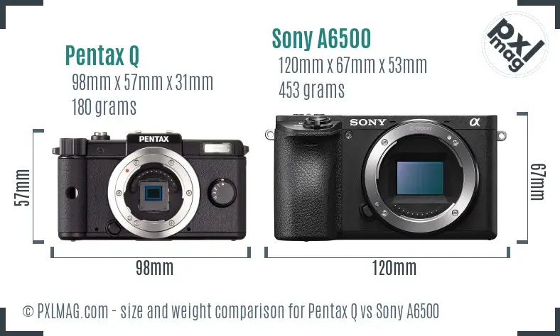 Pentax Q vs Sony A6500 size comparison