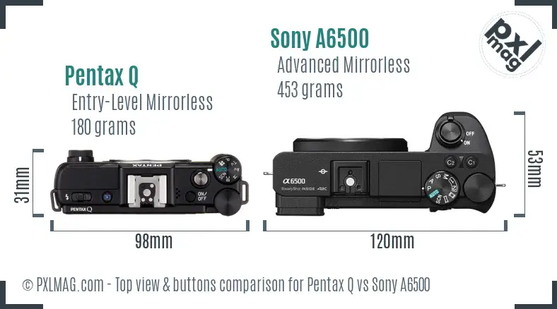 Pentax Q vs Sony A6500 top view buttons comparison