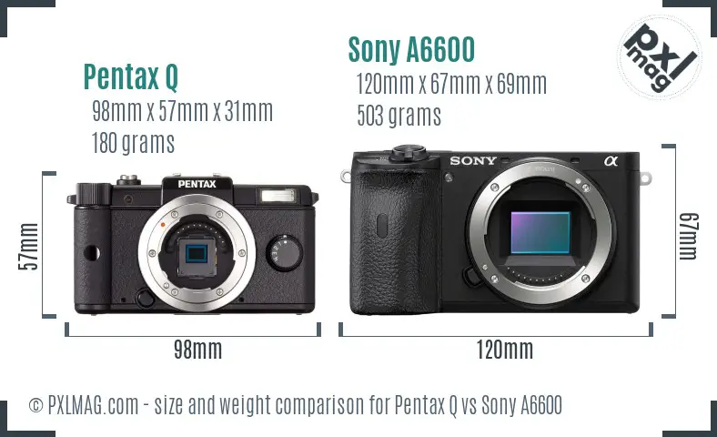 Pentax Q vs Sony A6600 size comparison