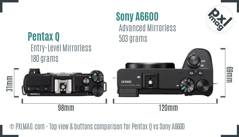 Pentax Q vs Sony A6600 top view buttons comparison