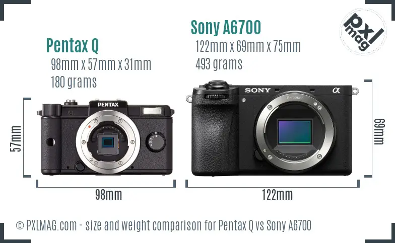 Pentax Q vs Sony A6700 size comparison