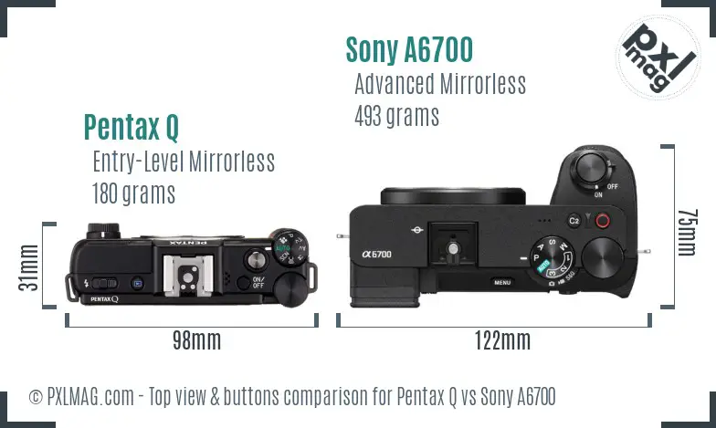 Pentax Q vs Sony A6700 top view buttons comparison