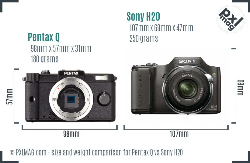 Pentax Q vs Sony H20 size comparison