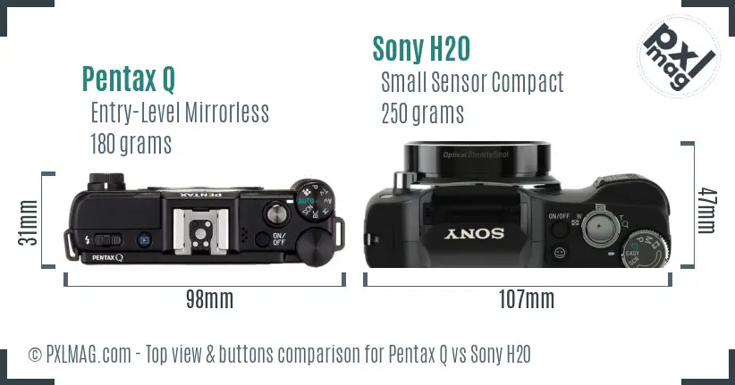 Pentax Q vs Sony H20 top view buttons comparison