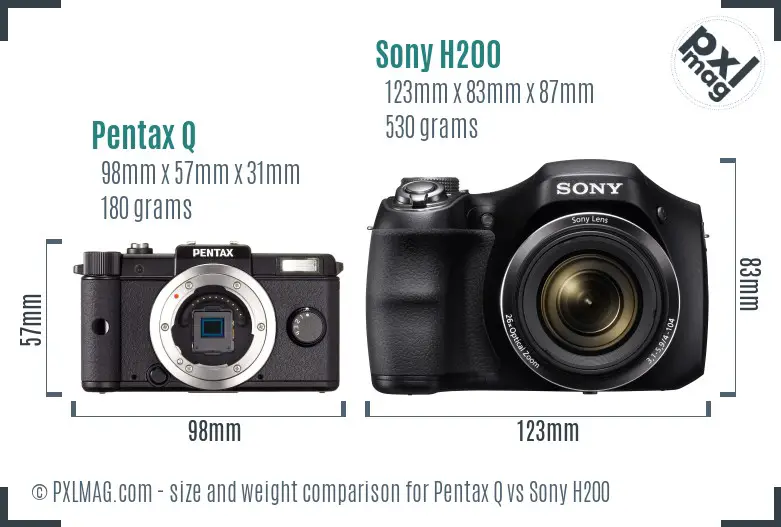 Pentax Q vs Sony H200 size comparison Pentax Q vs Sony H200 size comparison