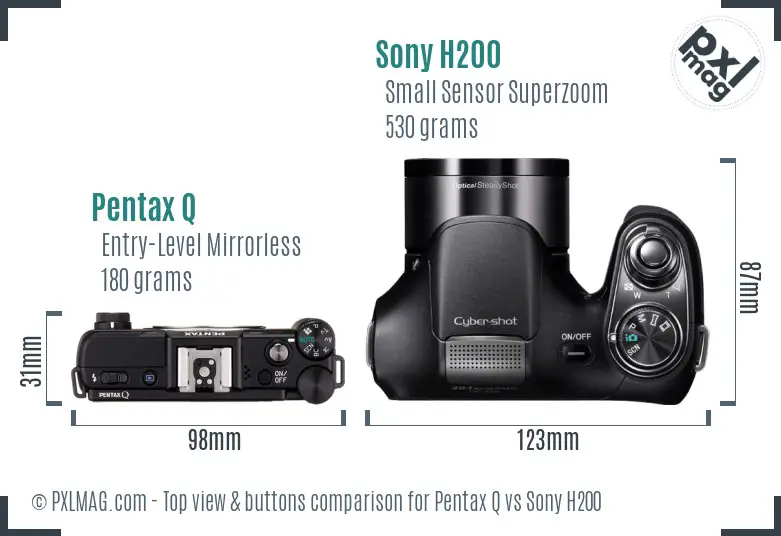 Pentax Q vs Sony H200 top view buttons comparison Pentax Q vs Sony H200 top view buttons comparison