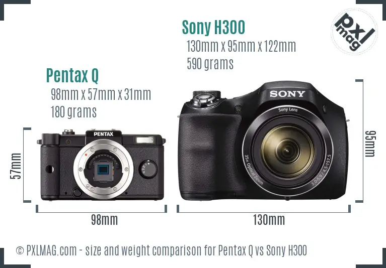 Pentax Q vs Sony H300 size comparison