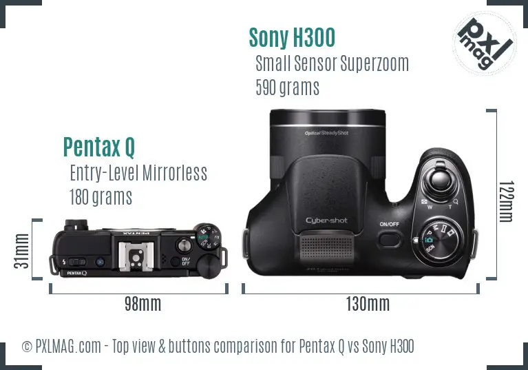 Pentax Q vs Sony H300 top view buttons comparison