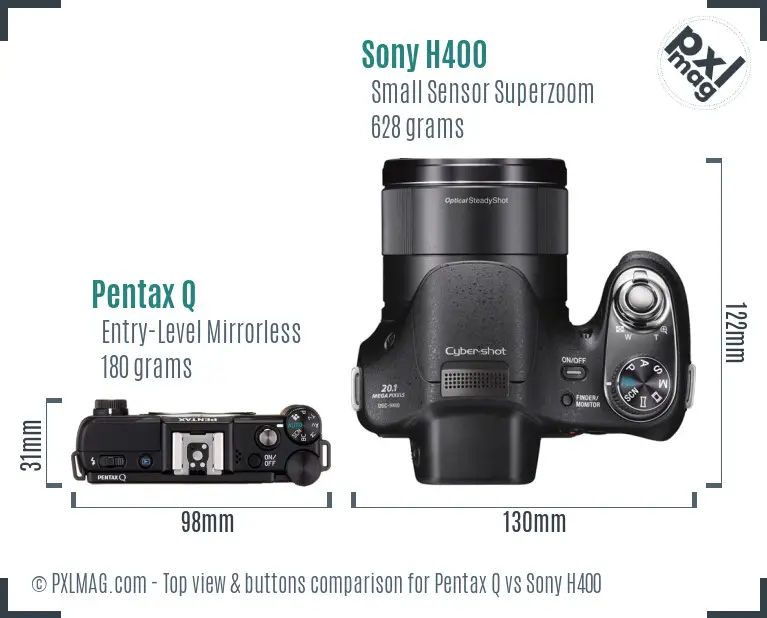 Pentax Q vs Sony H400 top view buttons comparison