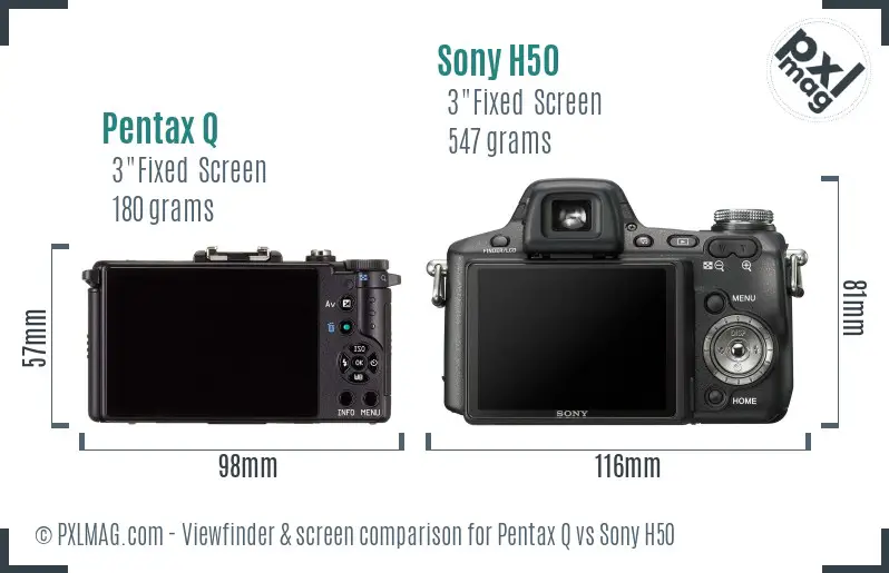Pentax Q vs Sony H50 Screen and Viewfinder comparison
