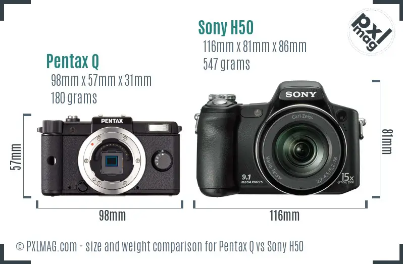 Pentax Q vs Sony H50 size comparison