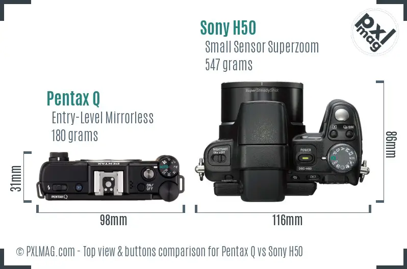 Pentax Q vs Sony H50 top view buttons comparison