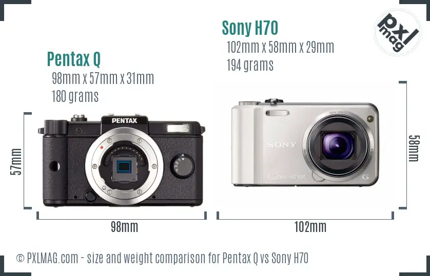 Pentax Q vs Sony H70 size comparison