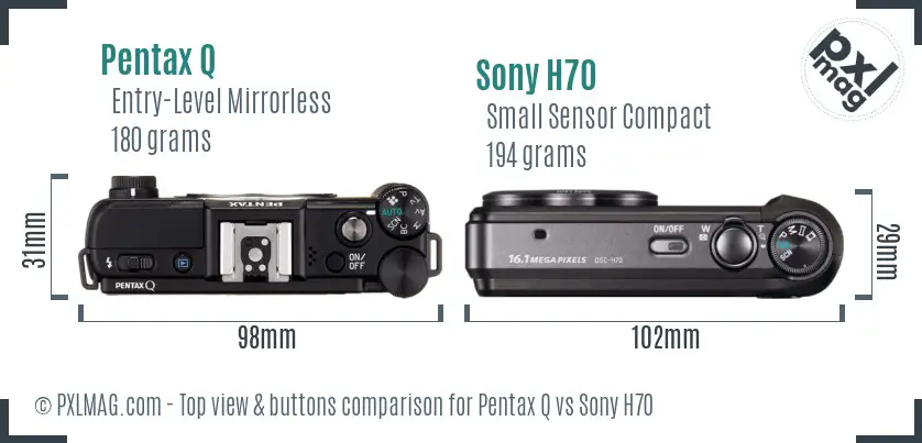 Pentax Q vs Sony H70 top view buttons comparison