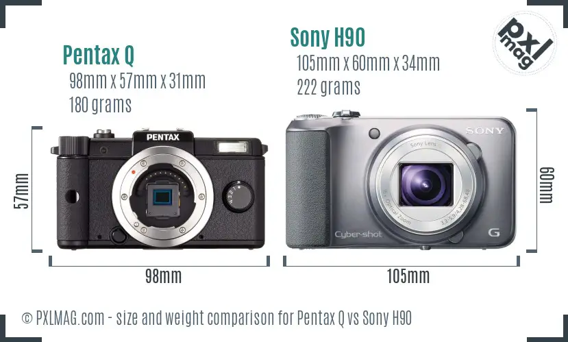 Pentax Q vs Sony H90 size comparison