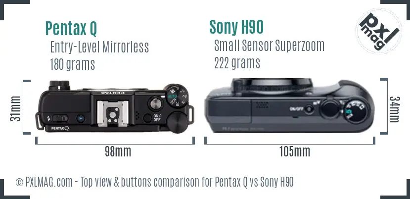 Pentax Q vs Sony H90 top view buttons comparison