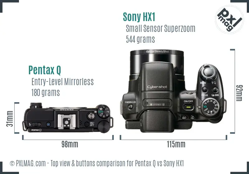 Pentax Q vs Sony HX1 top view buttons comparison