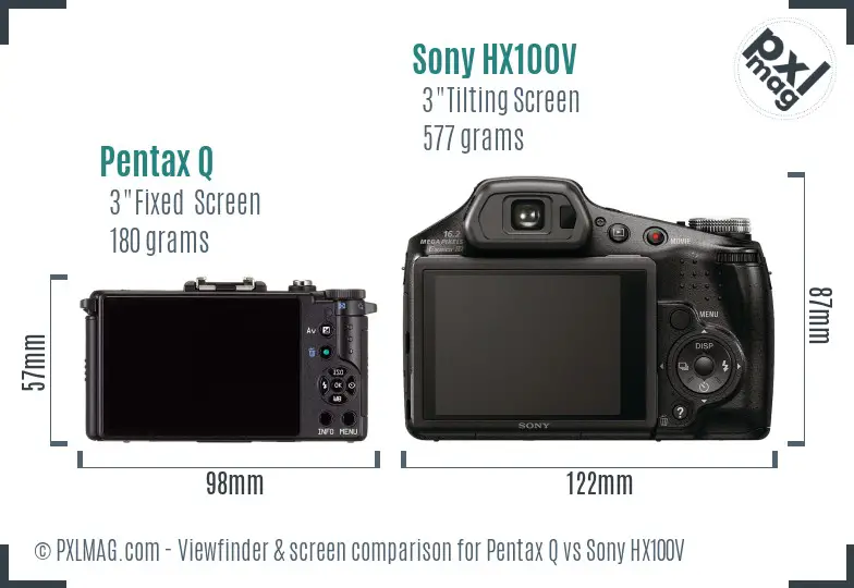 Pentax Q vs Sony HX100V Screen and Viewfinder comparison