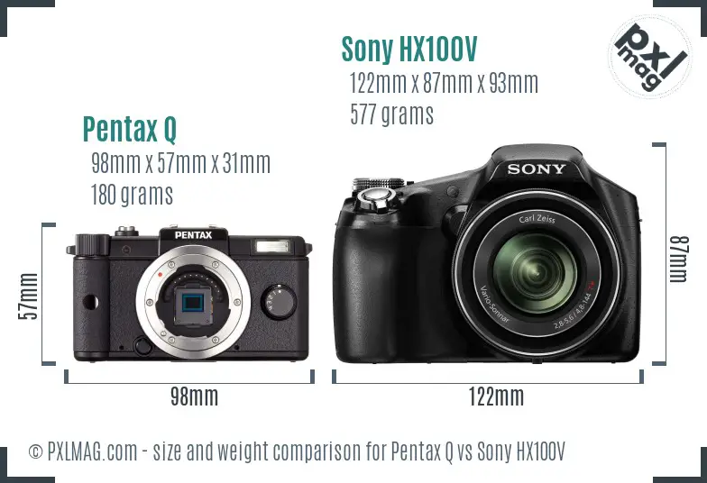 Pentax Q vs Sony HX100V size comparison