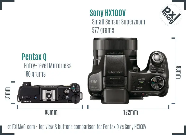 Pentax Q vs Sony HX100V top view buttons comparison