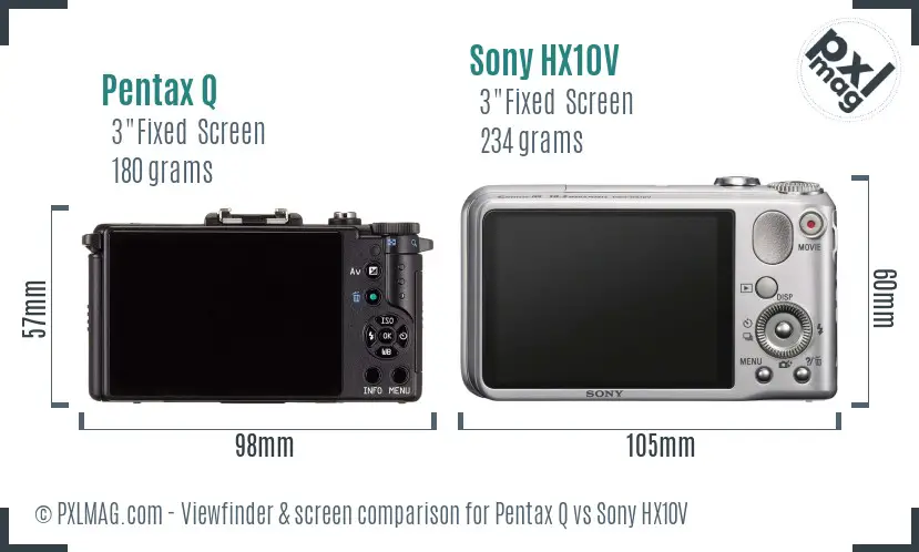 Pentax Q vs Sony HX10V Screen and Viewfinder comparison