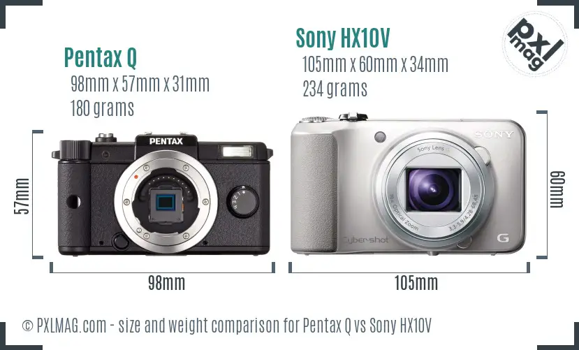 Pentax Q vs Sony HX10V size comparison