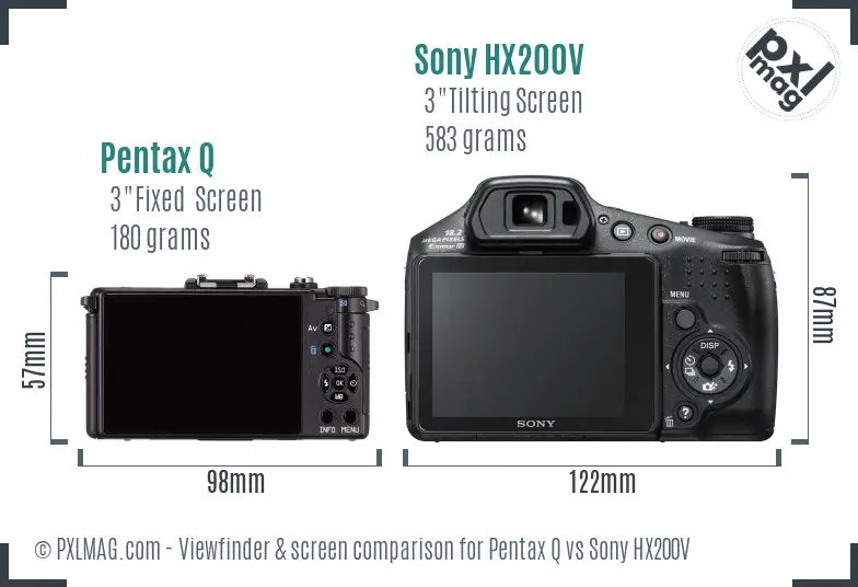 Pentax Q vs Sony HX200V Screen and Viewfinder comparison