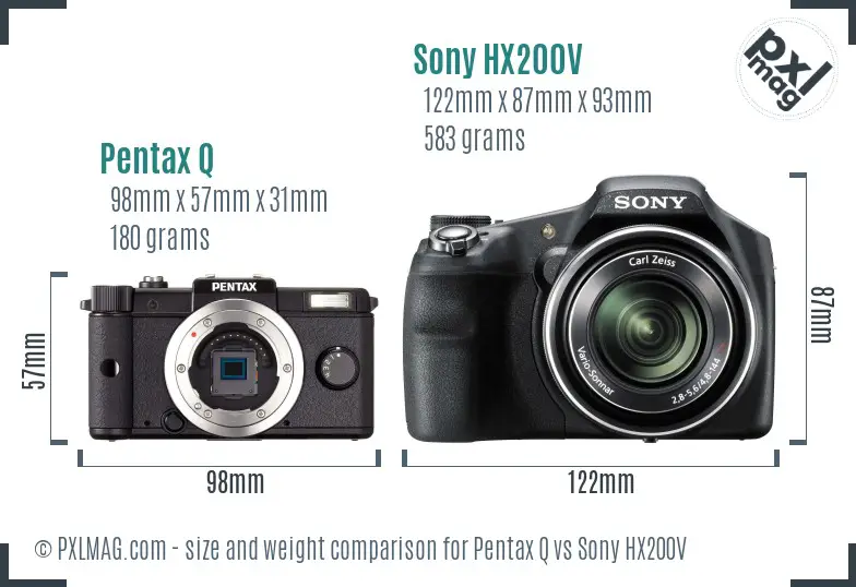 Pentax Q vs Sony HX200V size comparison