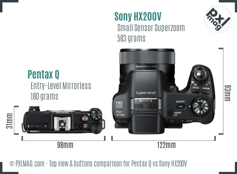 Pentax Q vs Sony HX200V top view buttons comparison