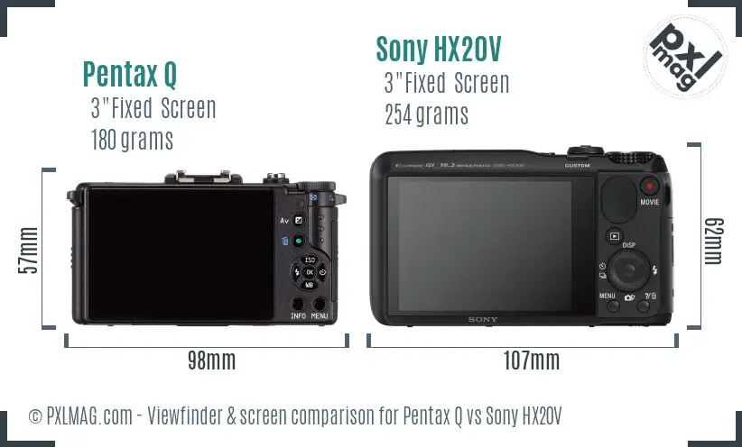 Pentax Q vs Sony HX20V Screen and Viewfinder comparison Pentax Q vs Sony HX20V Screen and Viewfinder comparison