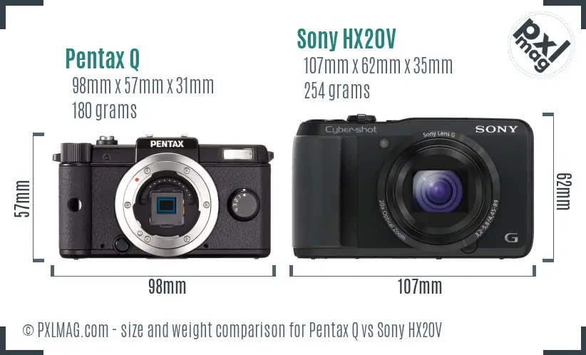 Pentax Q vs Sony HX20V size comparison Pentax Q vs Sony HX20V size comparison
