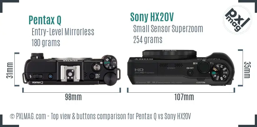 Pentax Q vs Sony HX20V top view buttons comparison Pentax Q vs Sony HX20V top view buttons comparison
