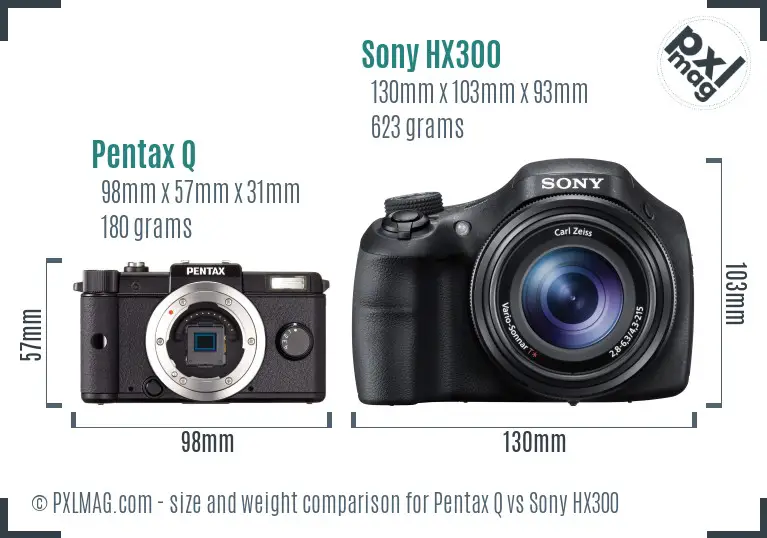 Pentax Q vs Sony HX300 size comparison