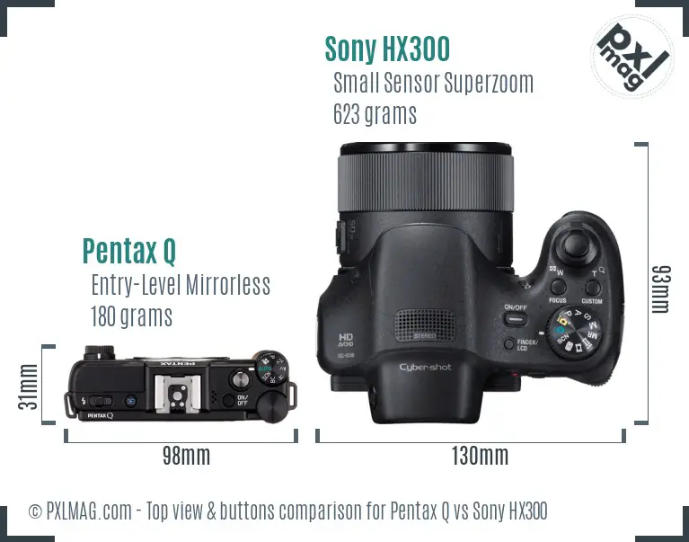 Pentax Q vs Sony HX300 top view buttons comparison