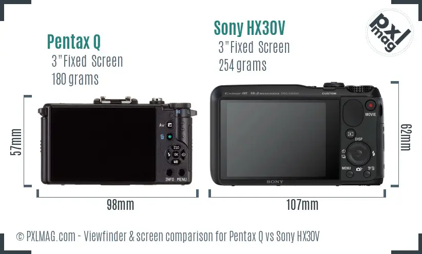 Pentax Q vs Sony HX30V Screen and Viewfinder comparison