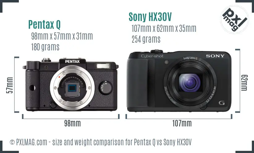 Pentax Q vs Sony HX30V size comparison