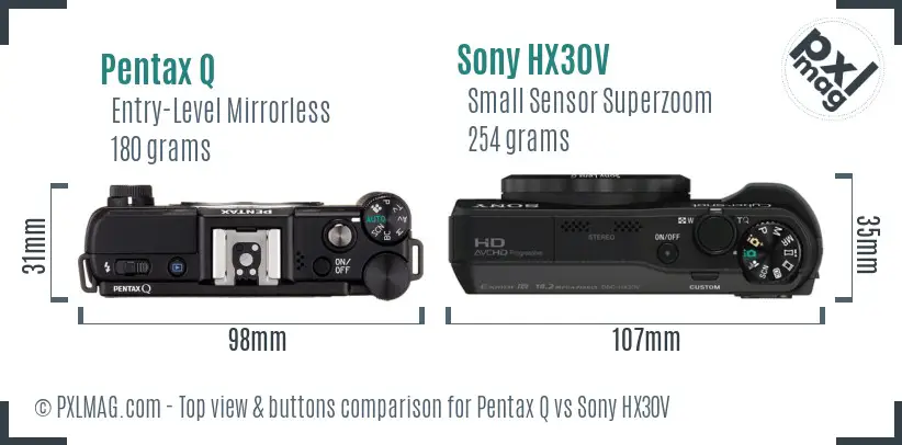 Pentax Q vs Sony HX30V top view buttons comparison