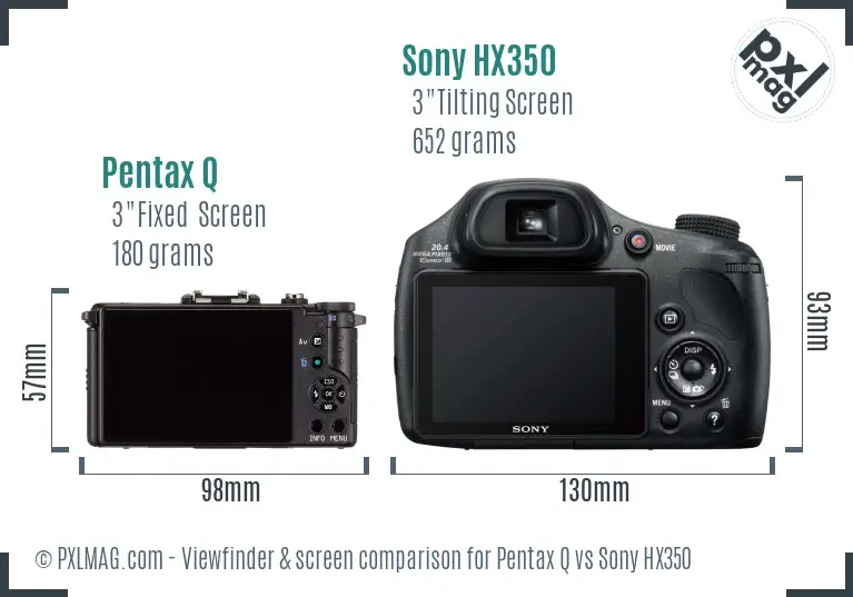 Pentax Q vs Sony HX350 Screen and Viewfinder comparison