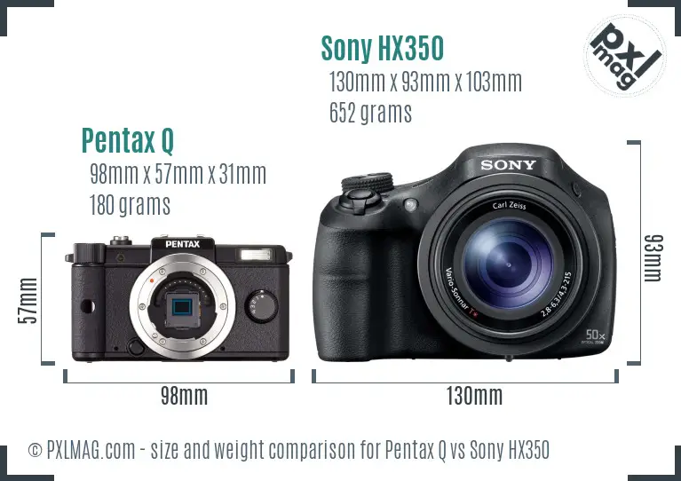Pentax Q vs Sony HX350 size comparison