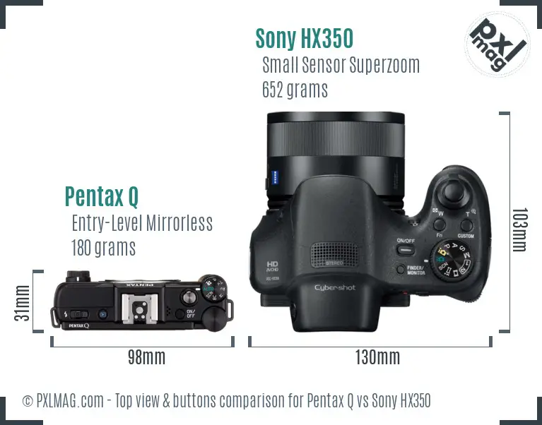 Pentax Q vs Sony HX350 top view buttons comparison