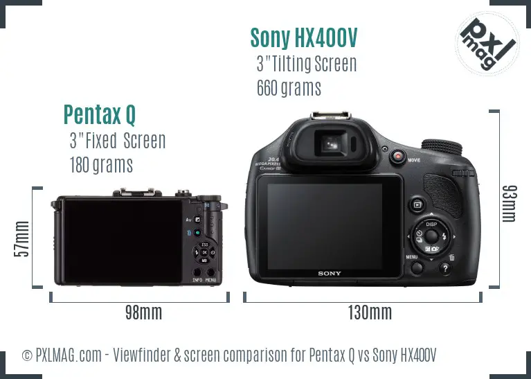 Pentax Q vs Sony HX400V Screen and Viewfinder comparison