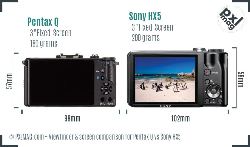 Pentax Q vs Sony HX5 Screen and Viewfinder comparison