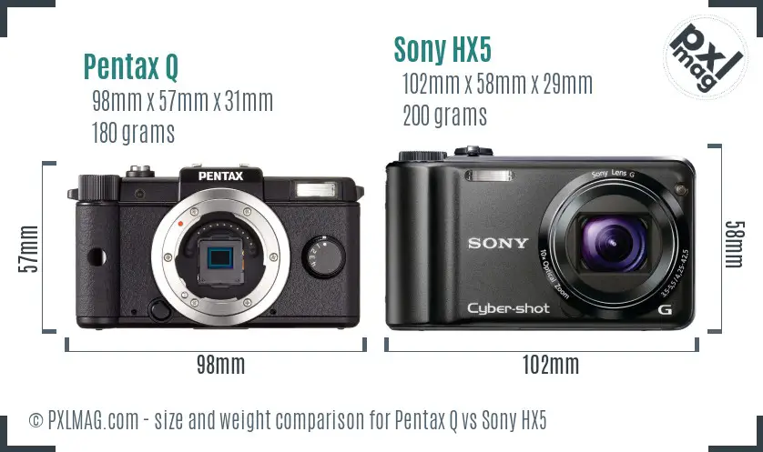 Pentax Q vs Sony HX5 size comparison