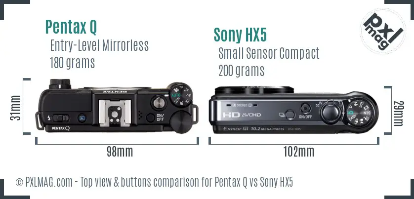 Pentax Q vs Sony HX5 top view buttons comparison