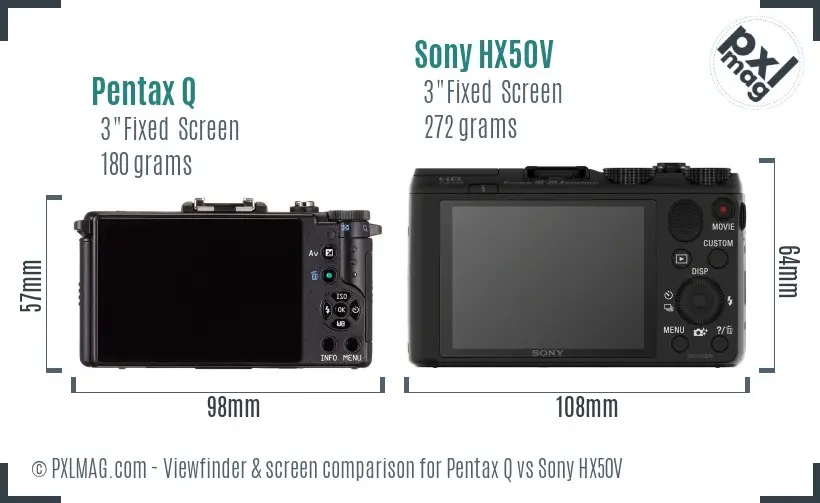 Pentax Q vs Sony HX50V Screen and Viewfinder comparison